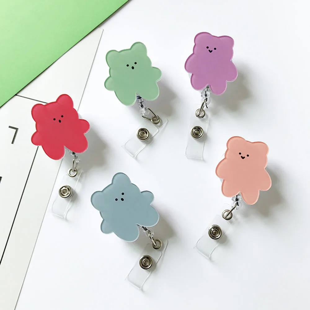 

New Candy Color Korea Bears Acrylic Retractable Badge Reel Nurse Doctor Student Exhibition ID Card Clips Badge Holder Stationery