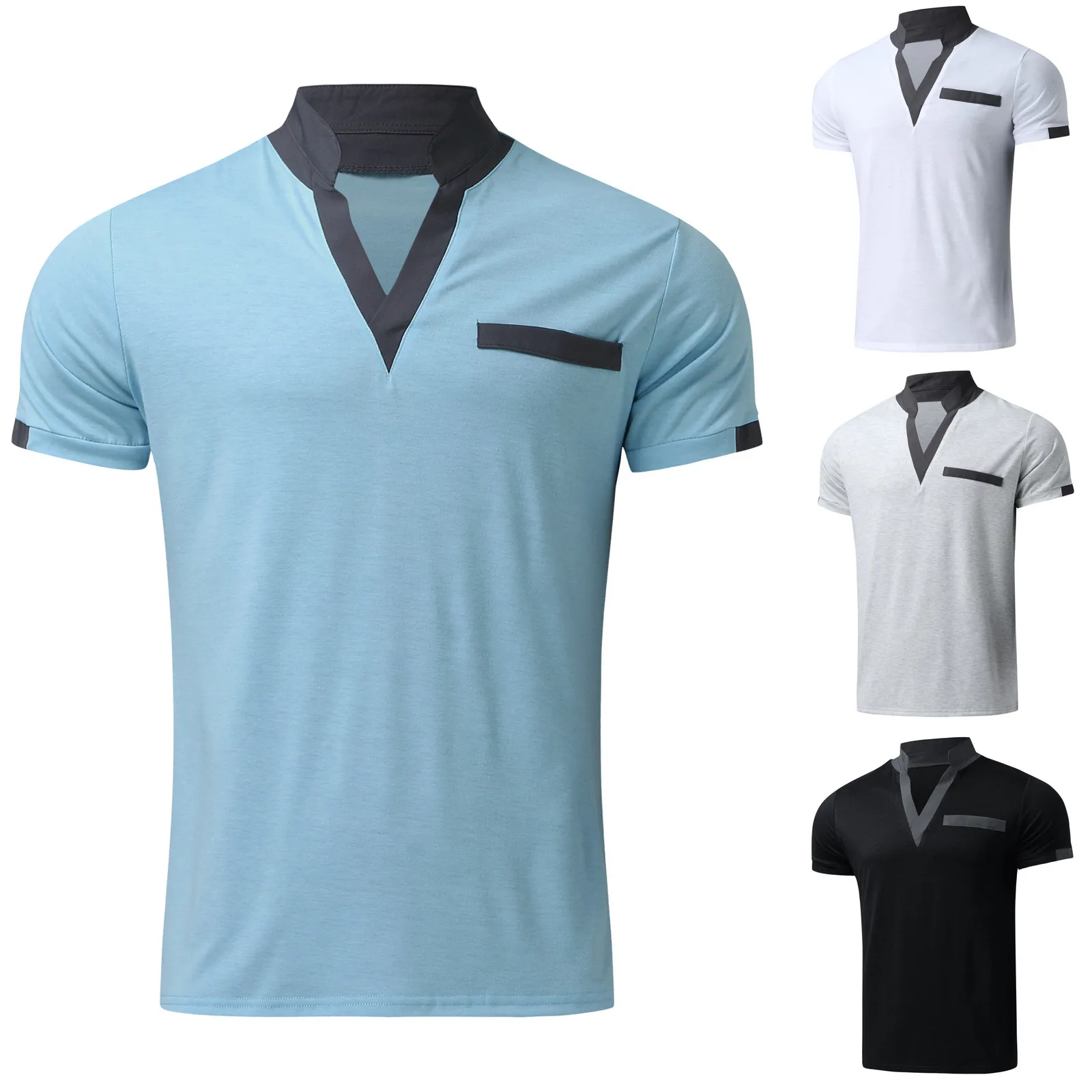 Summer Male White Black Tshirts Top Short Sleeve V Neck Slim Cotton T-shirts Clothes 
Summer Male White Black Tshirts Top Short Sleeve V Neck Slim Cotton T-shirts Clothes