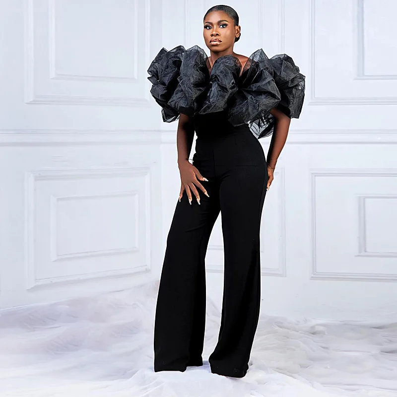 Women Off Shoulder Puffy Gauze Ruffle Flower Wide Leg Rompers 2023 Spring Summer Sleeveless Black Formal Party Evening Jumpsuit
Women Off Shoulder Puffy Gauze Ruffle Flower Wide Leg Rompers 2023 Spring Summer Sleeveless Black Formal Party Evening Jumpsuit