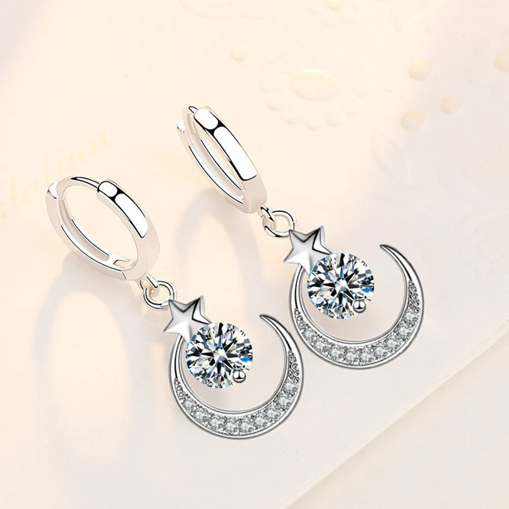 Wholesale S925 Sterling Silver Women Fashion Jewelry High Quality Blue Pink Crystal Zircon Star Moon Earrings Hot Selling
Wholesale S925 Sterling Silver Women Fashion Jewelry High Quality Blue Pink Crystal Zircon Star Moon Earrings Hot Selling