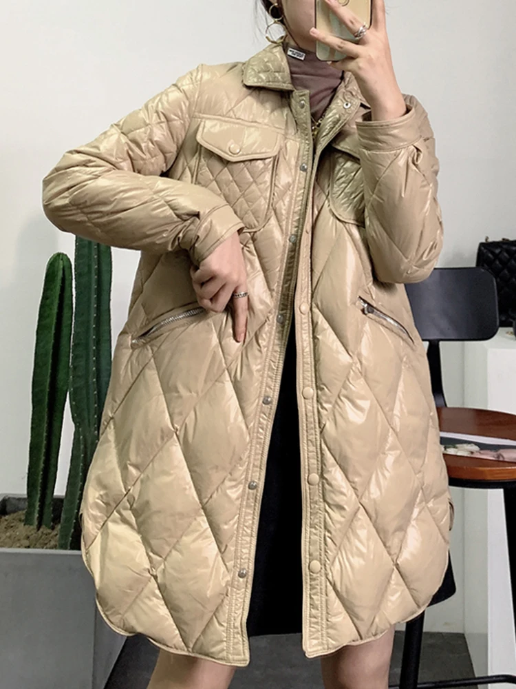 Winter Female Casual Loose White Duck Down Coat Women Turn-down Collar Single Breasted Solid Long Jacket
Winter Female Casual Loose White Duck Down Coat Women Turn-down Collar Single Breasted Solid Long Jacket