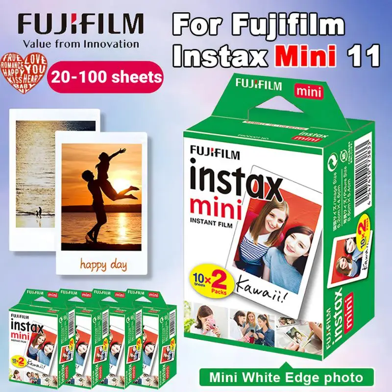Фотобумага моментальной печати Fujifilm Mini White Edge 20-100 листов Fuji Instant Film для Instax 7s 50s 7C 9