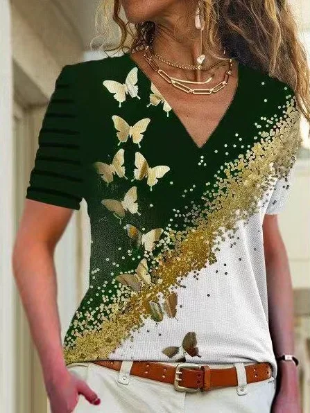 S-5XL Women Sexy Tops 2022 Summer Women Short Sleeve V-neck Printing Plus Size T-shirts Woman T-shirt 
S-5XL Women Sexy Tops 2022 Summer Women Short Sleeve V-neck Printing Plus Size T-shirts Woman T-shirt