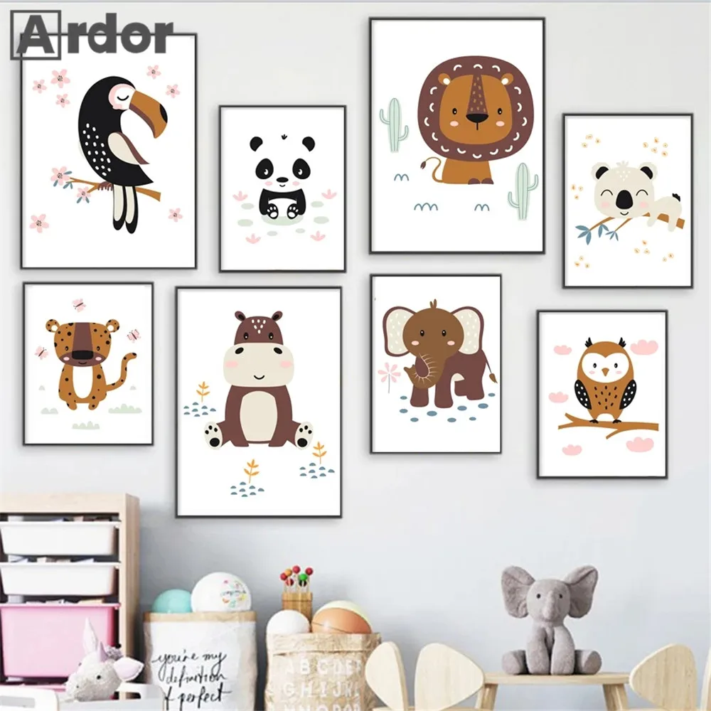 

Jungle Animals Prints Lion Elephant Owl Elephant Canvas Painting Nursery Art Print Poster Nordic Wall Pictures Kids Room Decor