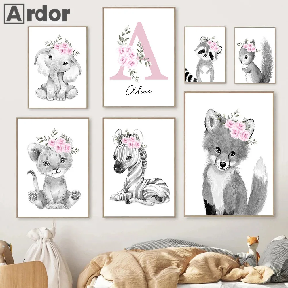 Animal Flower Art Posters Custom Name Prints Fox Zebra Elephant Painting Nursery Canvas Print Nordic Pictures Girls Room Decor
Animal Flower Art Posters Custom Name Prints Fox Zebra Elephant Painting Nursery Canvas Print Nordic Pictures Girls Room Decor