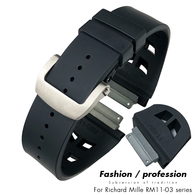 FKM Fluororubber Silicone Watchband 18mm * 25mm for Richard Mille 11-03M Screw Hole Bracelets Butterfly Buckle Soft Watch Strap
FKM Fluororubber Silicone Watchband 18mm * 25mm for Richard Mille 11-03M Screw Hole Bracelets Butterfly Buckle Soft Watch Strap