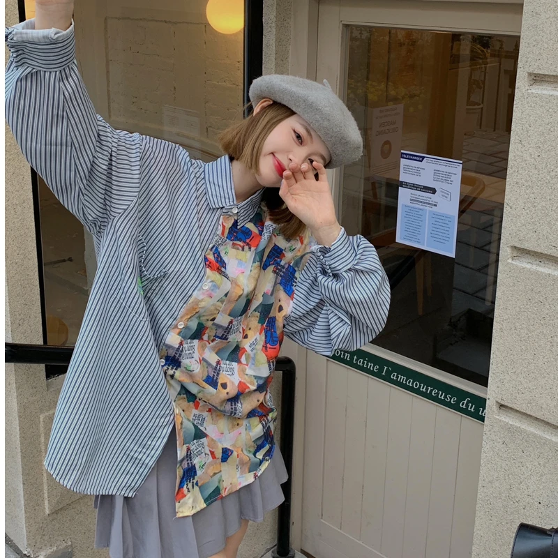 Женская блузка с длинным рукавом, винтажная блузка в полоску в стиле ретро, с мультяшным принтом, весна 2022 
Женская блузка с длинным рукавом, винтажная блузка в полоску в стиле ретро, с мультяшным принтом, весна 2022