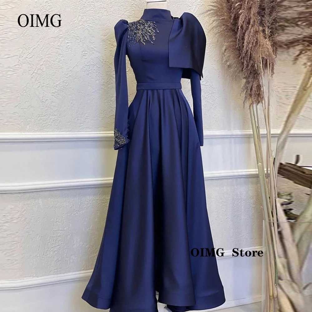 OIMG Saudi Arabic Women Formal Evening Dresses Long Sleeves Navy Blue Crystal Bow Shoulder Modest Prom Gowns Robe De Soiree
OIMG Saudi Arabic Women Formal Evening Dresses Long Sleeves Navy Blue Crystal Bow Shoulder Modest Prom Gowns Robe De Soiree