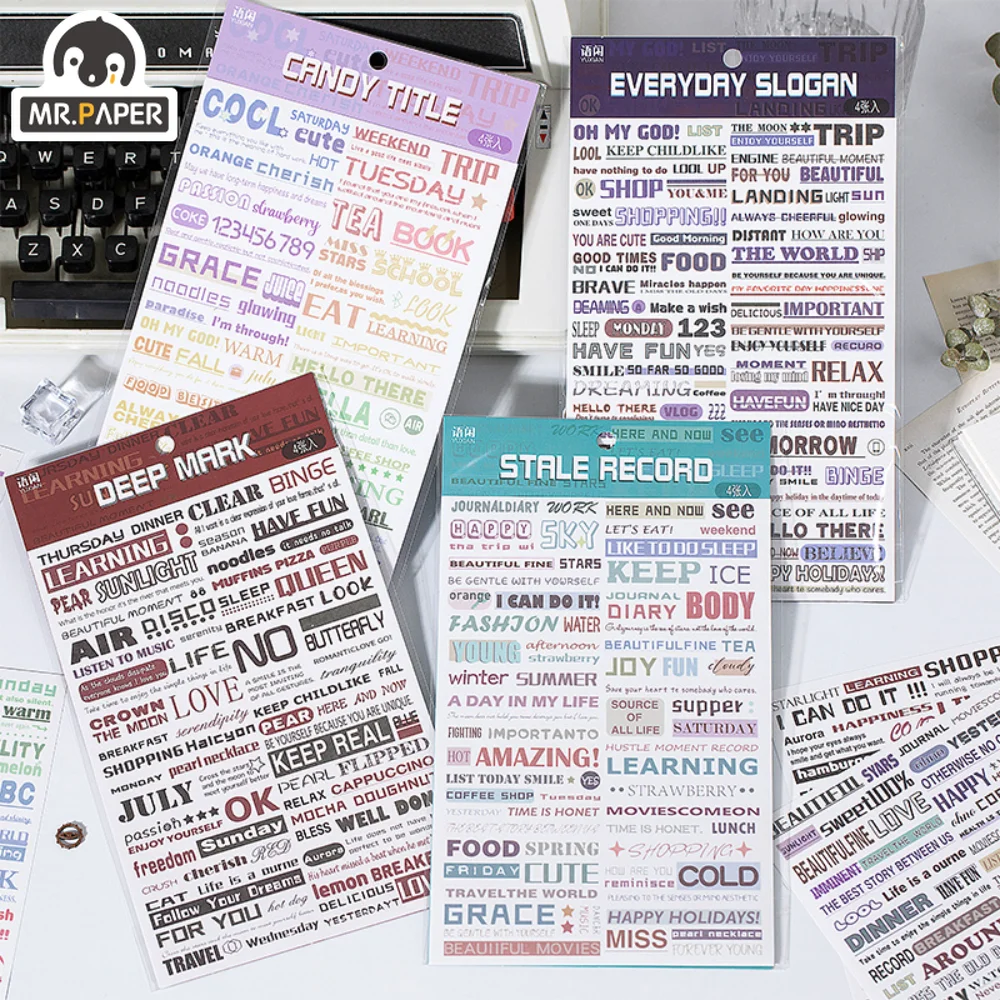 Mr. Paper 4 Style 4pcs/bag Artistic Text Sticker Creativity English Hand Account Materials Decorative Stationery Sticker
Mr. Paper 4 Style 4pcs/bag Artistic Text Sticker Creativity English Hand Account Materials Decorative Stationery Sticker