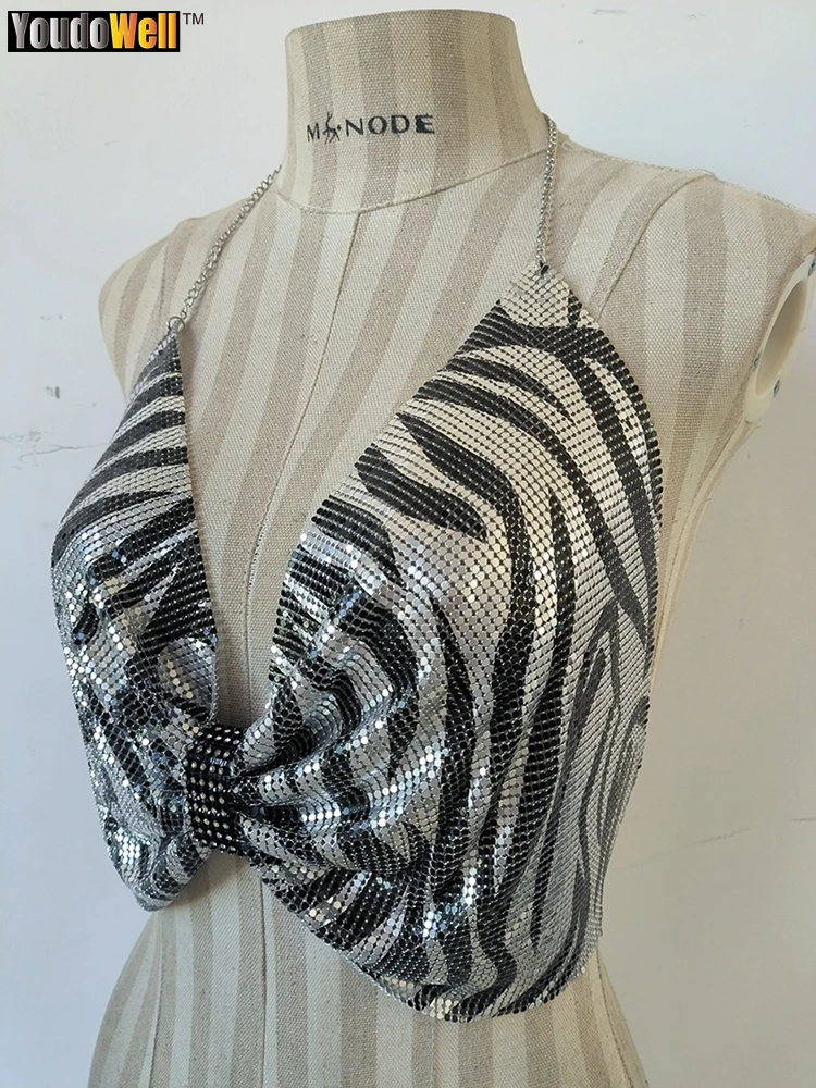 Y2K горячие сексуальные женские блестящие майки из алюминиевой сетки с металлическими блестками и принтом зебры для ночного клуба блестящие... 
Y2K горячие сексуальные женские блестящие майки из алюминиевой сетки с металлическими блестками и принтом зебры для ночного клуба блестящие...