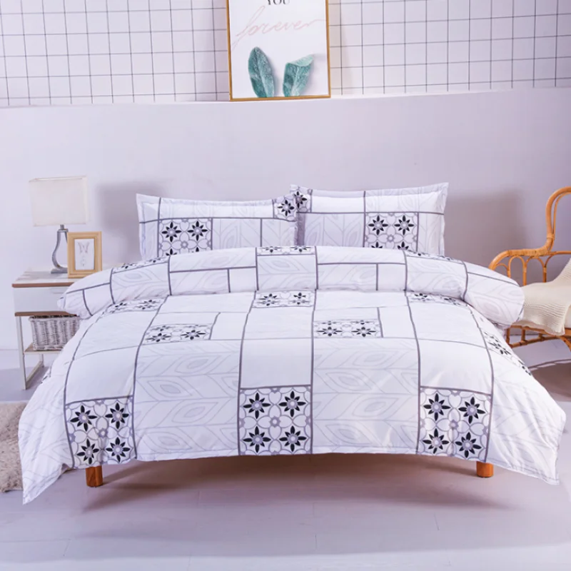 Pastoral Style Sumer Anti-static Cotton Wool White Plaid Black Flower Decorated Household Bedding Soft Bed Quilt Cover 
Pastoral Style Sumer Anti-static Cotton Wool White Plaid Black Flower Decorated Household Bedding Soft Bed Quilt Cover
