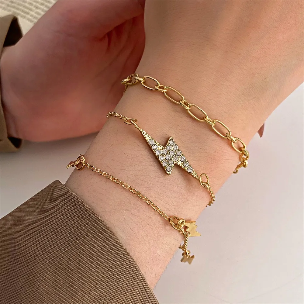 3 Pieces Set Chain Bracelet Creative Fashion New Diamond Inlaid Lightning Bracelet Fashion Women'S Ornaments Wholesale
3 Pieces Set Chain Bracelet Creative Fashion New Diamond Inlaid Lightning Bracelet Fashion Women'S Ornaments Wholesale