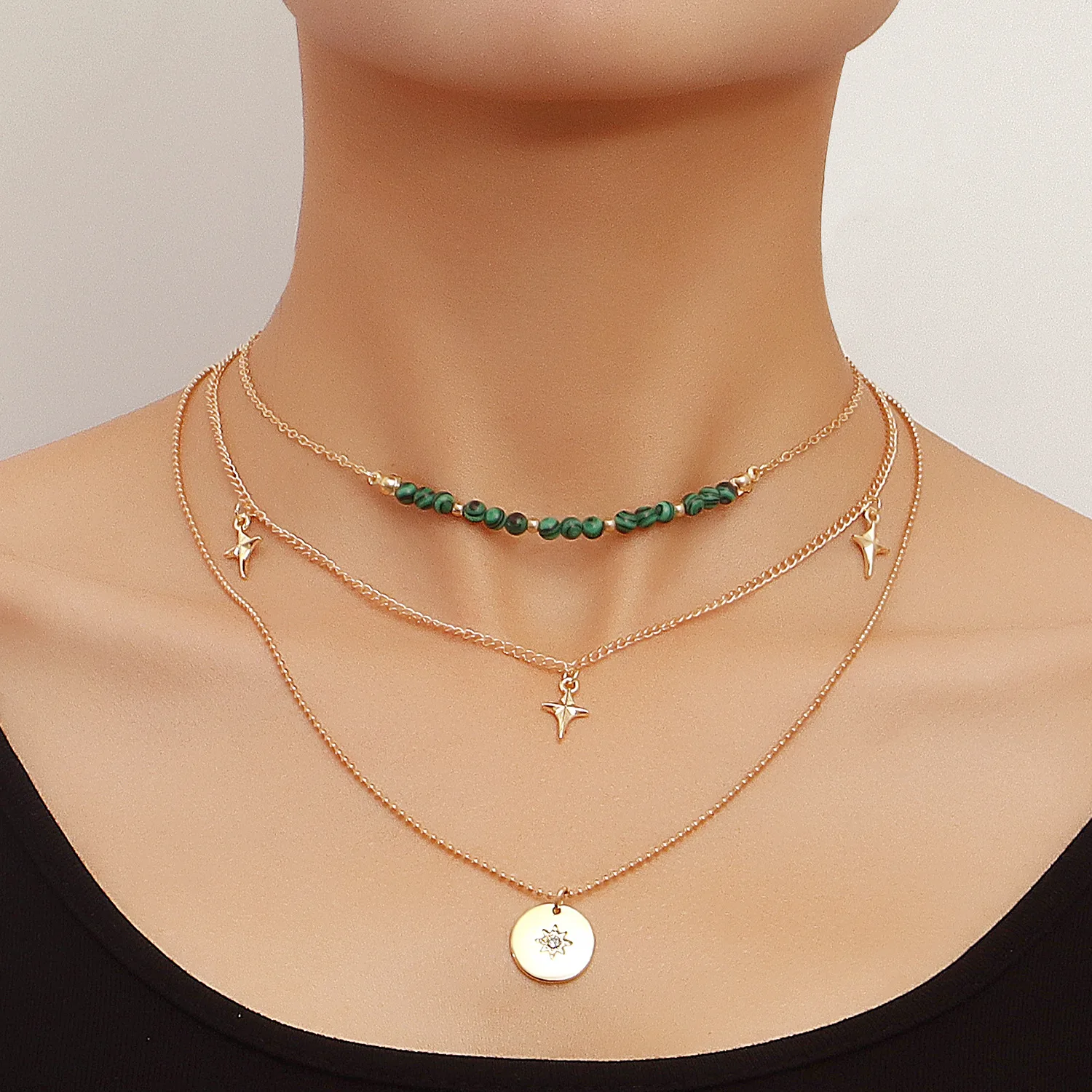 Renya Three Layered Metal Star Charms Natural Stone Necklace Shinning Star Pendant Necklace for Women Girls Ethnic Party Jewelry
Renya Three Layered Metal Star Charms Natural Stone Necklace Shinning Star Pendant Necklace for Women Girls Ethnic Party Jewelry