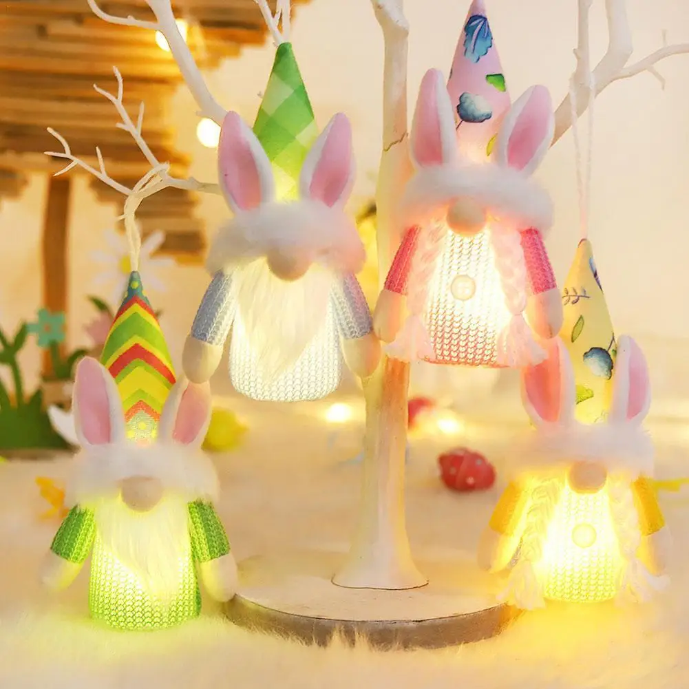 

Easter Decorations Glowing Faceless Old Man Doll Rabbit Ears Hug Eggs Dwarf Dolls Window Decor LED Bunny Light Gnome Ornament