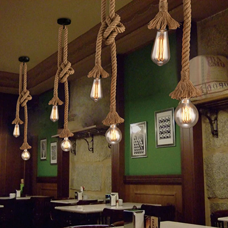 

Retro Vintage Hemp Rope Pendant Light Hanging Lamps Loft Country Style Cafe Bar Ceiling For E27 Edison Lamp Home Light Decor