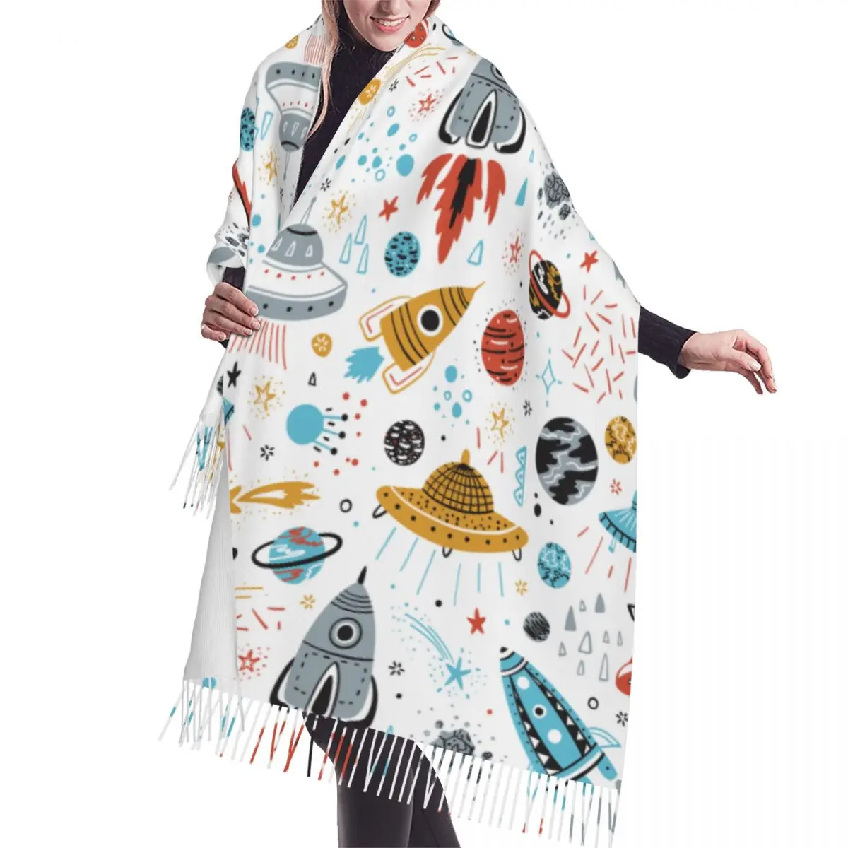 Cartoon Rockets Planets Stars Comets And UFOs Scarf Winter Long Large Tassel Scarves Soft Wrap Pashmina 
Cartoon Rockets Planets Stars Comets And UFOs Scarf Winter Long Large Tassel Scarves Soft Wrap Pashmina