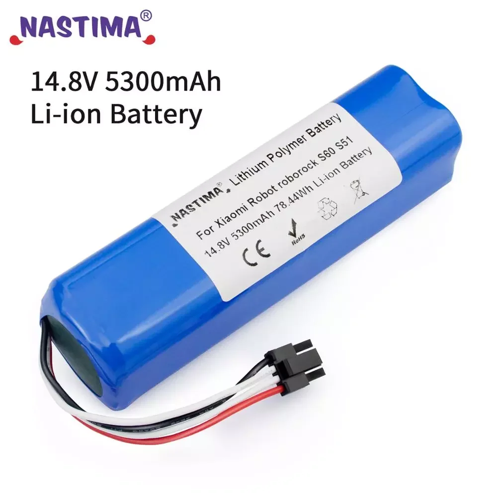 Nastima 5300mAh Lithium ion (Li-ion) Battery for Xiaomi Mijia Robot Vacuum Cleaner 2nd roborock S50 S51 S55 (CE Approved)
Nastima 5300mAh Lithium ion (Li-ion) Battery for Xiaomi Mijia Robot Vacuum Cleaner 2nd roborock S50 S51 S55 (CE Approved)