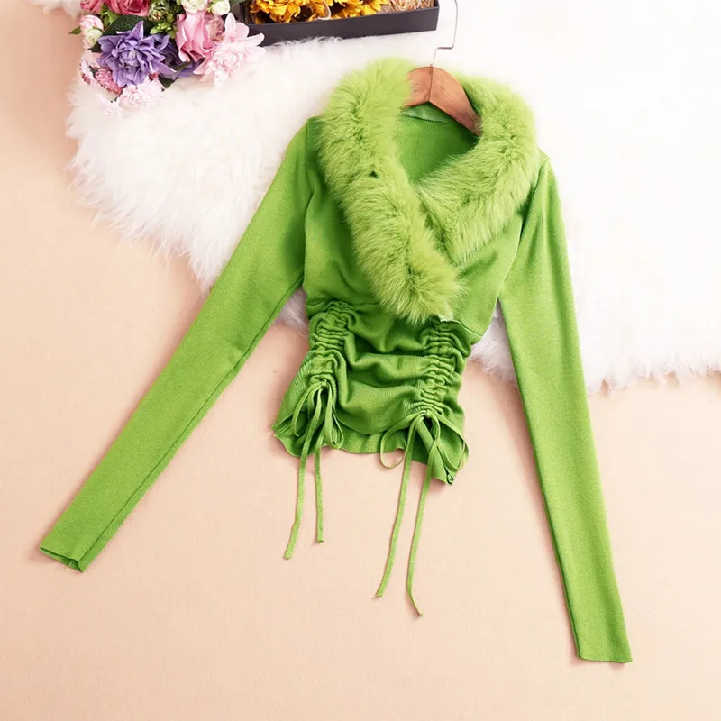 Европейская станция 2021 Новинка корейский стиль Модный меховой воротник V-образный вырез Топ для женщин плиссированная завязка приталенная ... 
Европейская станция 2021 Новинка корейский стиль Модный меховой воротник V-образный вырез Топ для женщин плиссированная завязка приталенная ...