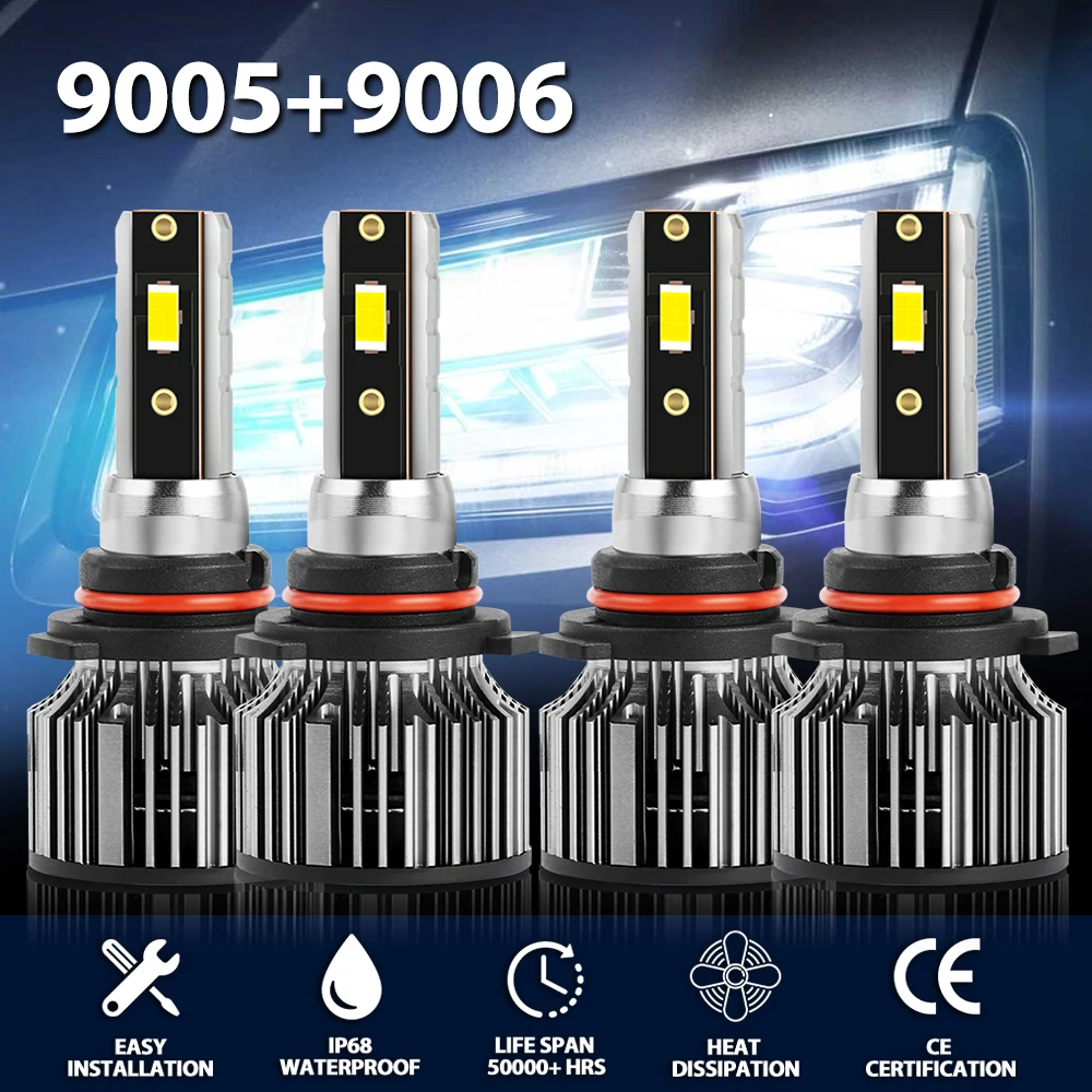 

4PCS Canbus Car Headlights Bulb LED Headlamp HB3 HB4 9005 9006 240W 40000LM CSP Chip 6000K White High Low Beam Auto Lights