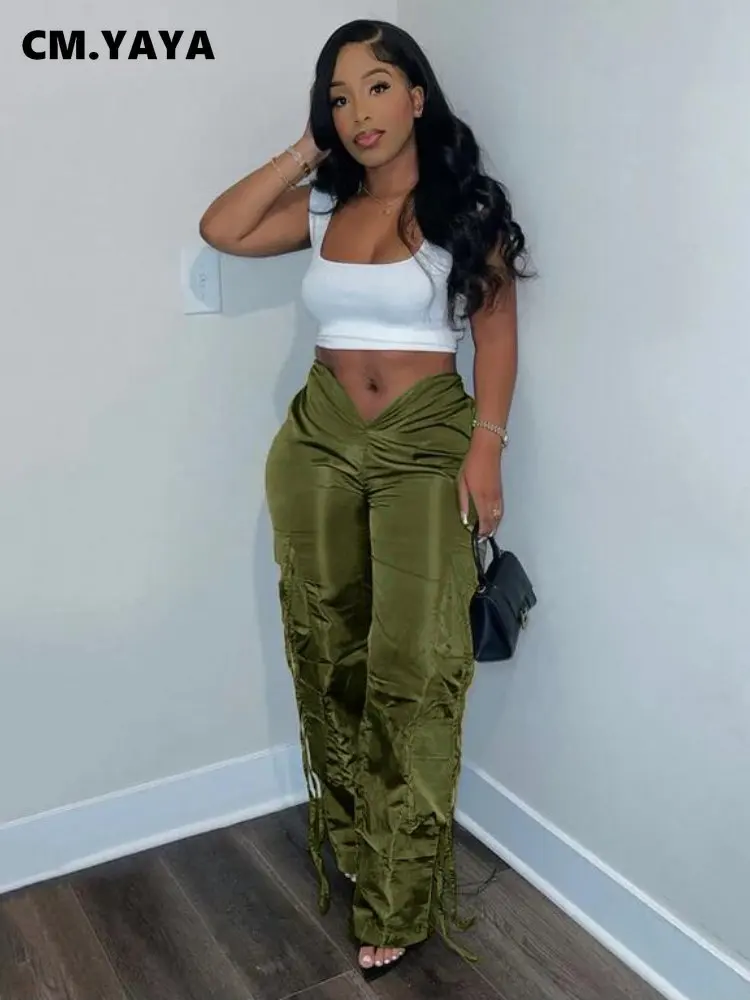 CM.YAYA Women Zipper Fly Low Waist Drawstring Pocket Side Straight Pants Casual Streetwear Sport Safari Style Trousers
CM.YAYA Women Zipper Fly Low Waist Drawstring Pocket Side Straight Pants Casual Streetwear Sport Safari Style Trousers