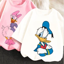 Disney Series Donald Duck Summer New Childrens Clothing Cartoon T-shirt Fashion Casual Tees Pink Boys Girls Baby Blouse Unisex