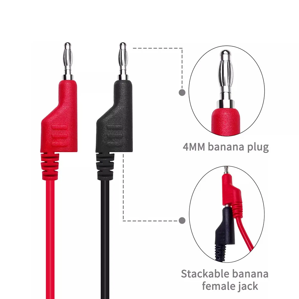 4pcs Banana Plug Cable Crocodile Clips 30V AC 4mm Black Red Electric Parts Insulated Measuring Tips Multimeter
4pcs Banana Plug Cable Crocodile Clips 30V AC 4mm Black Red Electric Parts Insulated Measuring Tips Multimeter