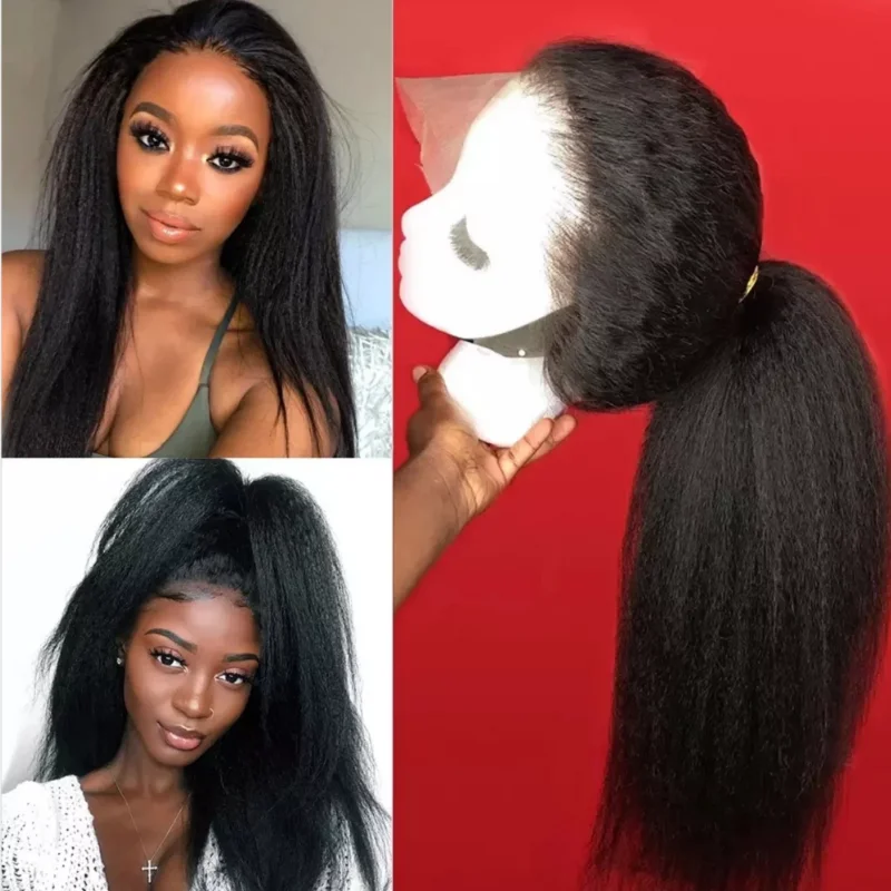 

Yaki, 180 плотность, без клея, курчавые, прямые, натуральные, черные кружевные передние парики для африканских женщин, мягкие кудрявые волосы