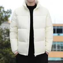 Winter Coat Winter Mens Down Coat with Zipper Stand Collar Thickened Padded Heat Retention Neck Protection for Cold Days