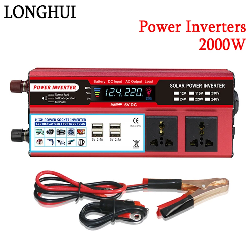 2000W Pure Sine Wave Inverters DC 12V/24V To AC 110V/220V Transformer Double Socket Power Converters Solar Inverters LED Display
2000W Pure Sine Wave Inverters DC 12V/24V To AC 110V/220V Transformer Double Socket Power Converters Solar Inverters LED Display