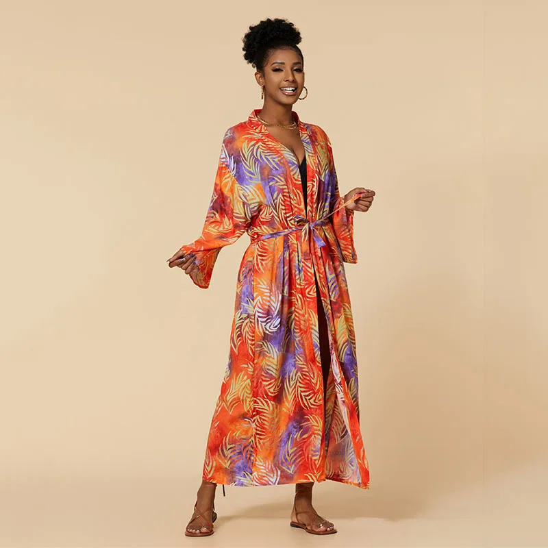 Casual Printed Long Sleeve Self Belted Kimono Dress Bath Tunic Women Beach Wear Swim Suit Cover Up saida de praia
Casual Printed Long Sleeve Self Belted Kimono Dress Bath Tunic Women Beach Wear Swim Suit Cover Up saida de praia