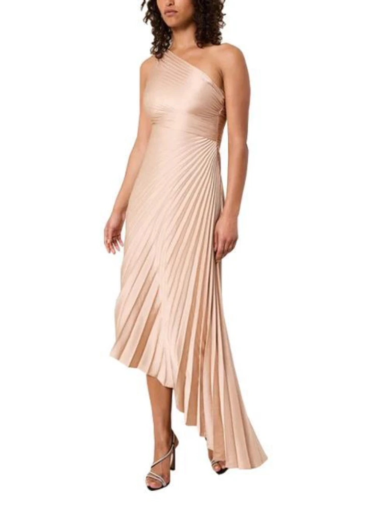 

Bridesmaid Dresses for Wedding Asymmetrical Sleeveless Pleated Champagne Dress Summer Elegant Women Evening Party Cocktail Gowns