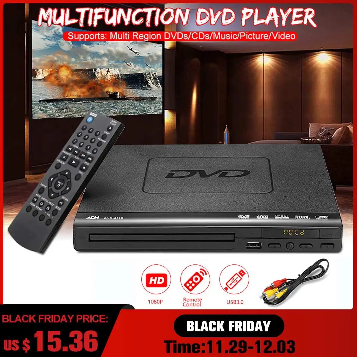 Multi Function 1080P Full HD DVD Player USB 2.0 3.0 DVD Player Multimedia Digital DVD TV Support CD SVCD VCD MP3 110V-240V
Multi Function 1080P Full HD DVD Player USB 2.0 3.0 DVD Player Multimedia Digital DVD TV Support CD SVCD VCD MP3 110V-240V