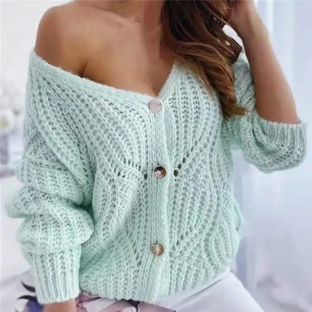 Hollow Out Women Knitted Sweater Cardigan V-neck Long Sleeve Loose Fit Autumn Solid Color Buttons Placket Knitted Coat Outerwear
Hollow Out Women Knitted Sweater Cardigan V-neck Long Sleeve Loose Fit Autumn Solid Color Buttons Placket Knitted Coat Outerwear