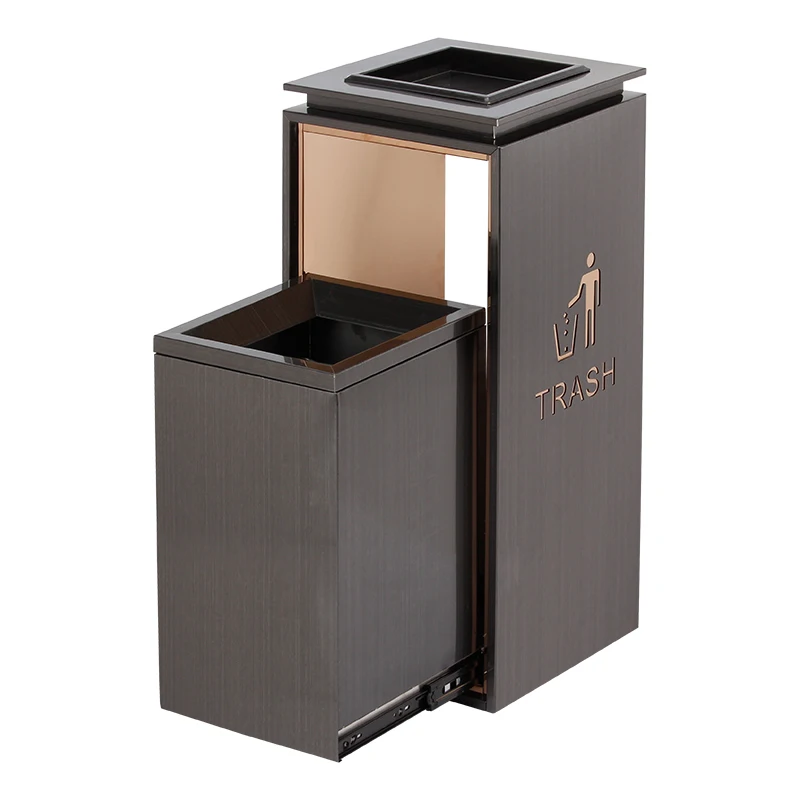 

Customized Hotel Lobby Stainless Steel Trash Can Vertical with Ashtray Shopping Mall Hall Elevator Entrance Outdoor Garbage Bin