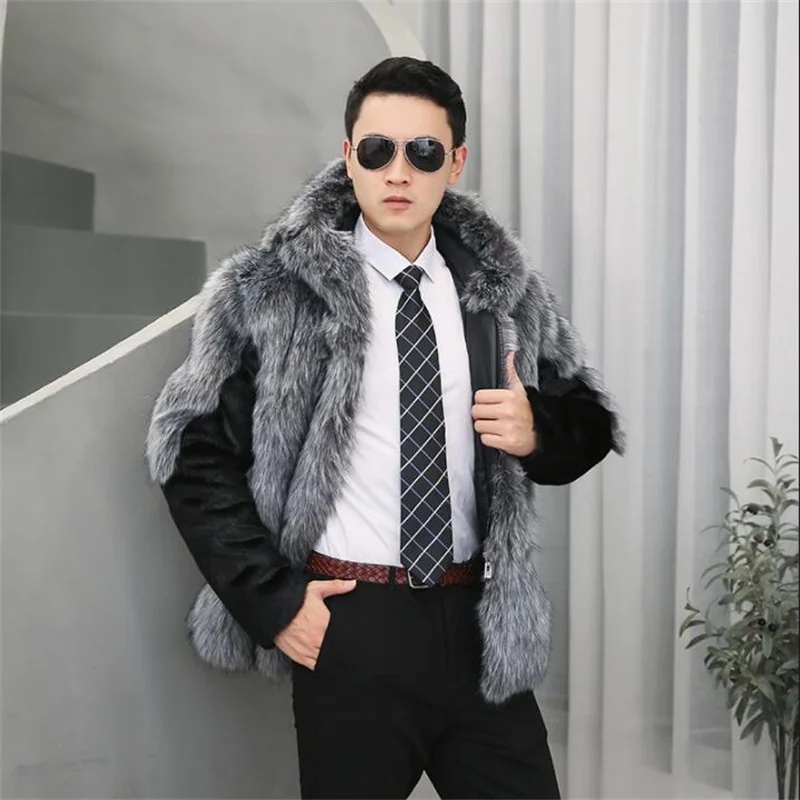 

Splice winter mens faux mink jacket Hooded autumn thicken warm fur leather coat men slim jackets jaqueta de couro