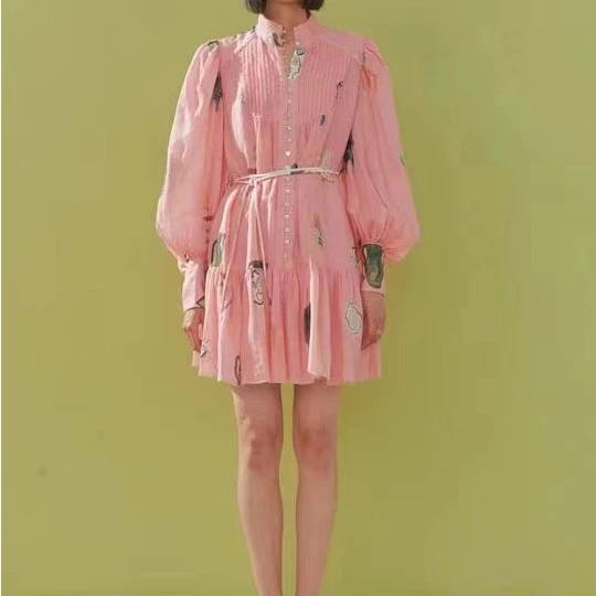 Women Linen Mini Dress Stand Collar Long Lantern Sleeve Single Breasted Lace-up lady dress
Women Linen Mini Dress Stand Collar Long Lantern Sleeve Single Breasted Lace-up lady dress