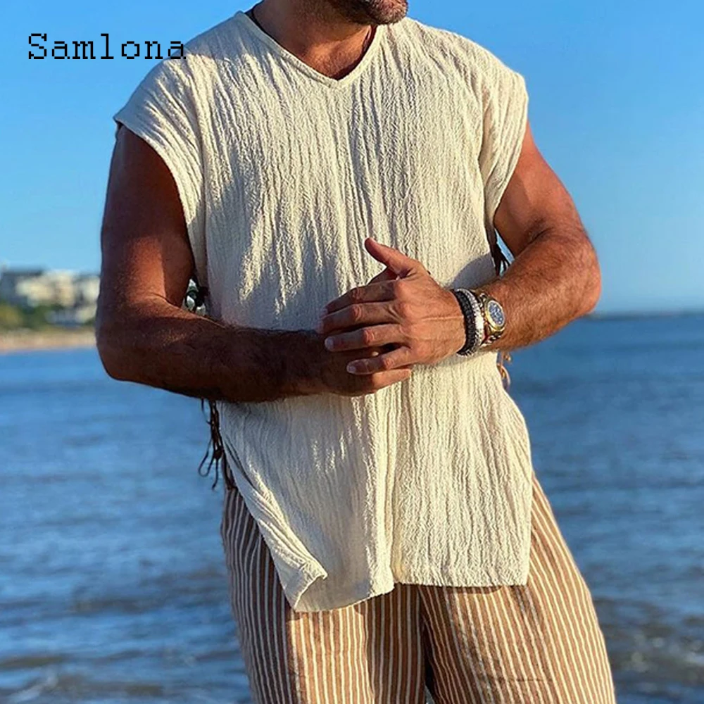 Мужская повседневная майка Samlona размера плюс 4xl, сексуальная мужская одежда 2022, пляжный жилет без рукавов, Мужская футболка с разрезом, пляжн...
Мужская повседневная майка Samlona размера плюс 4xl, сексуальная мужская одежда 2022, пляжный жилет без рукавов, Мужская футболка с разрезом, пляжн...