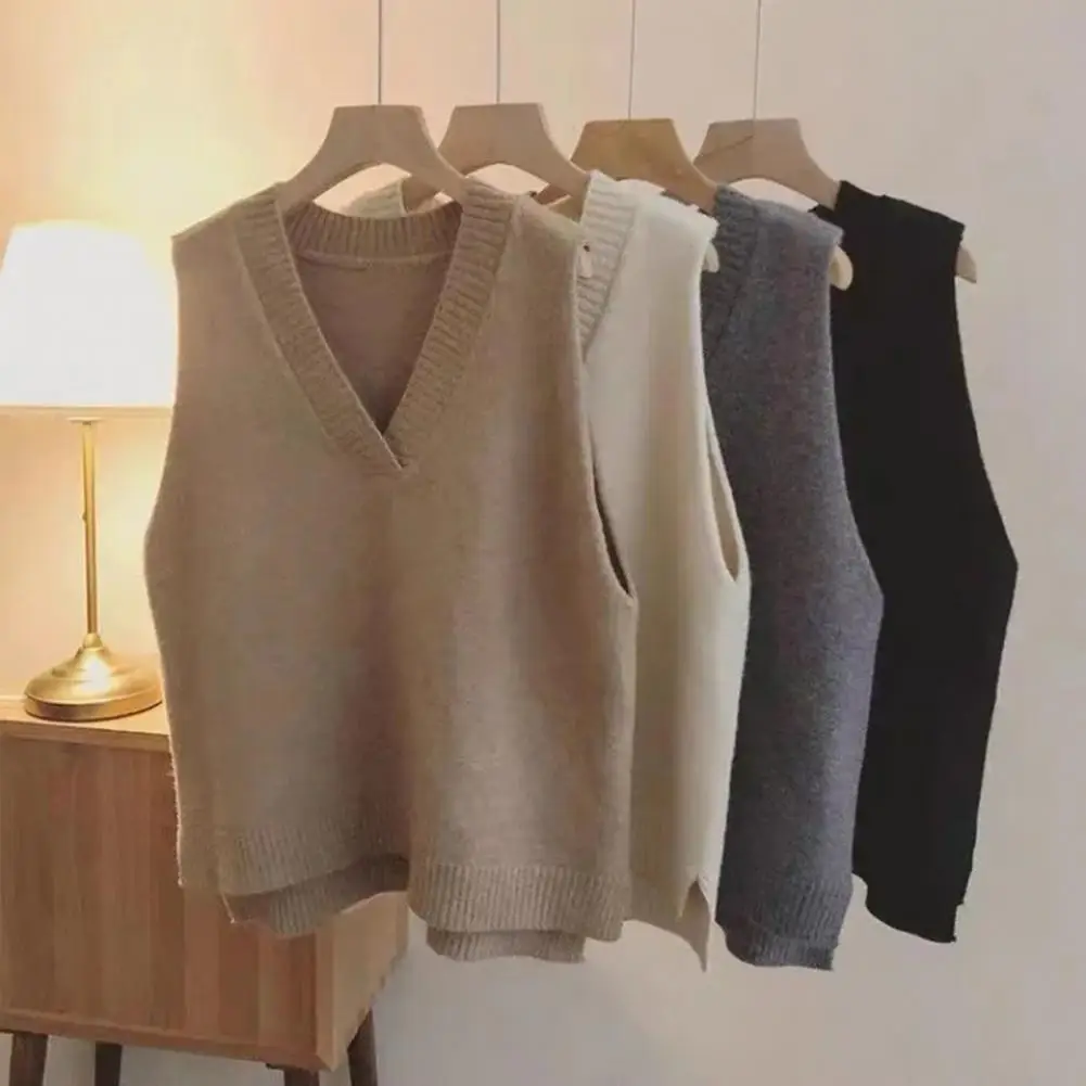 V-Neck Side Split Hem Ribbed Trim Solid Color Sweater Vest Women Autumn Winter Loose Sleeveless Knitwear Tops Chaleco Mujer 스웨터
V-Neck Side Split Hem Ribbed Trim Solid Color Sweater Vest Women Autumn Winter Loose Sleeveless Knitwear Tops Chaleco Mujer 스웨터