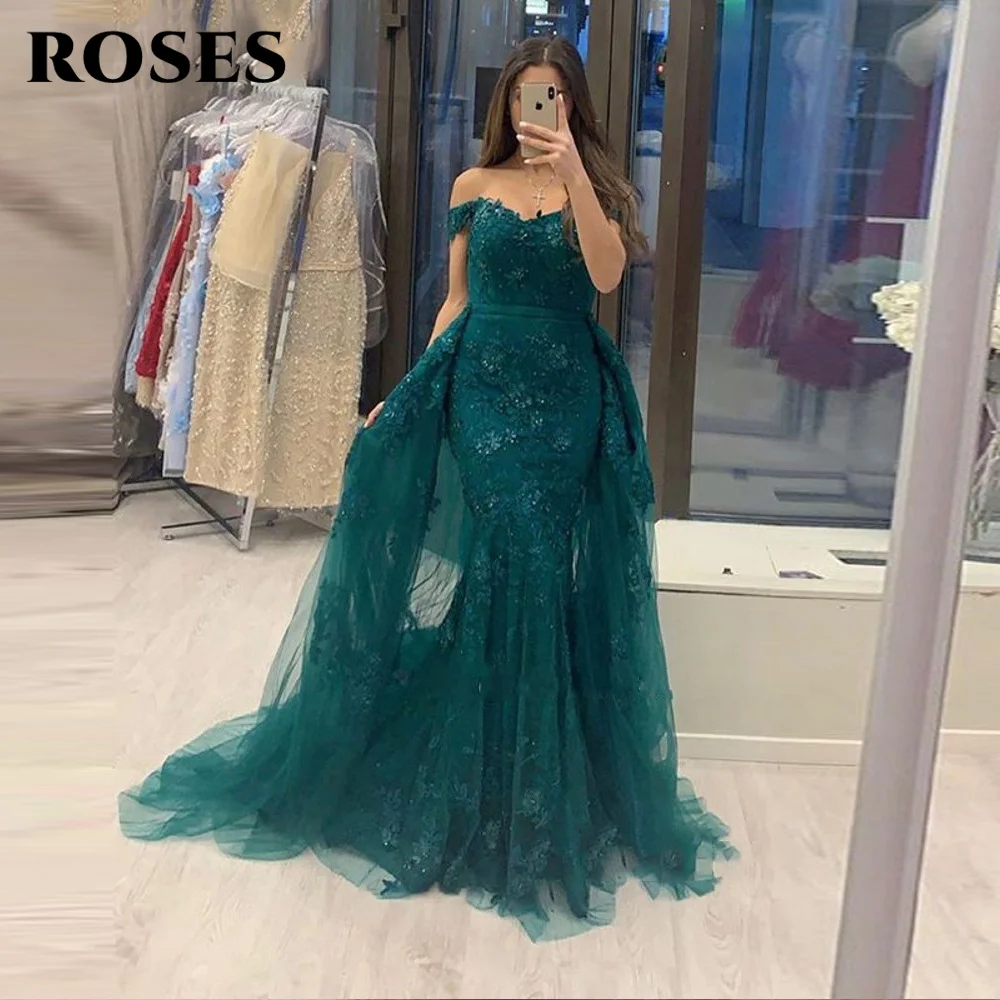Green Mermaid Lace Evening Dress Party Elegant Off The Shoulder Prom Gown Detachable Train 2 in 1 Long Dress vestidos de noche
Green Mermaid Lace Evening Dress Party Elegant Off The Shoulder Prom Gown Detachable Train 2 in 1 Long Dress vestidos de noche