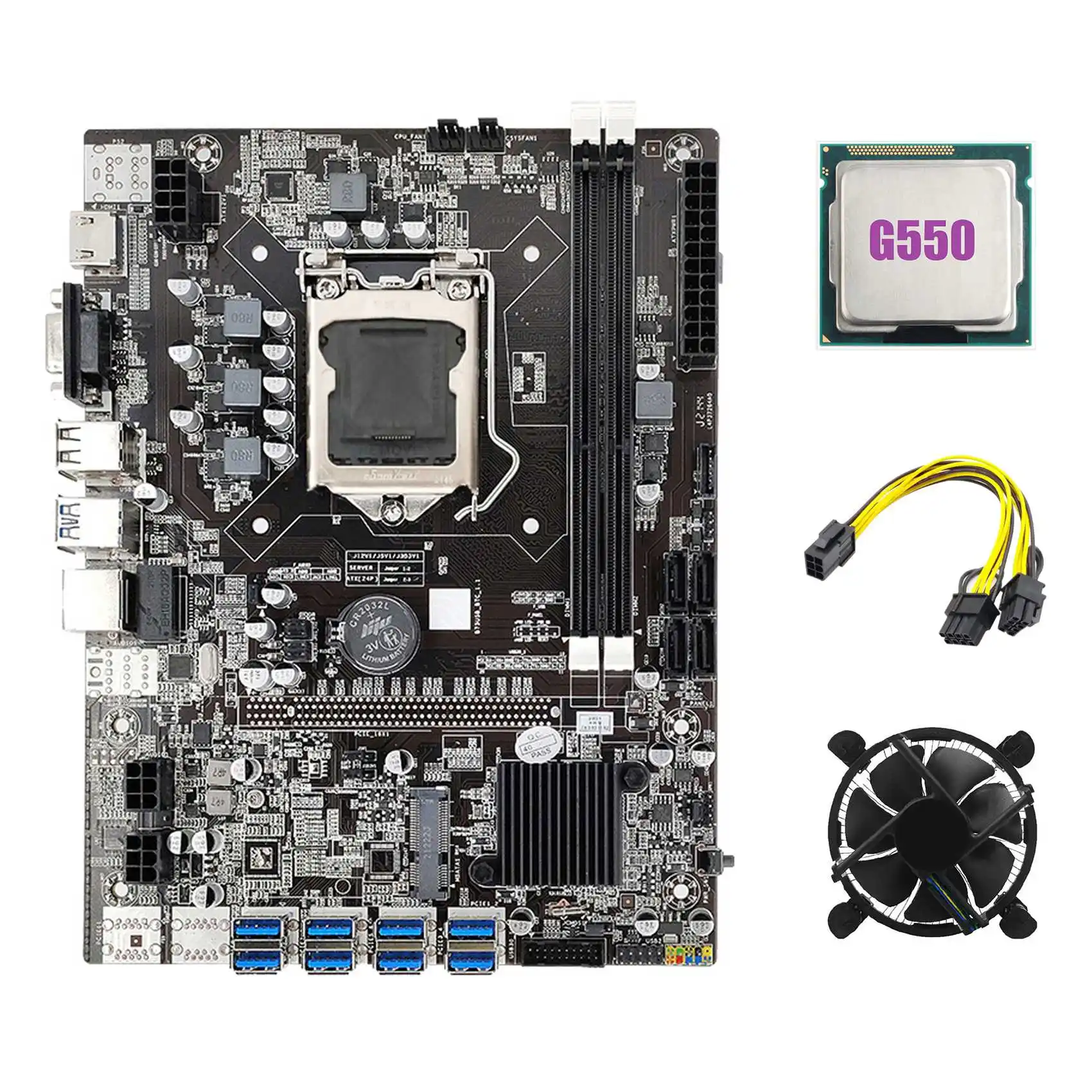 B75 ETH Mining Motherboard 8XPCIE to USB+G550 CPU+Cooling Fan+6Pin to Dual 8Pin Cable LGA1155 B75 BTC Miner Motherboard
B75 ETH Mining Motherboard 8XPCIE to USB+G550 CPU+Cooling Fan+6Pin to Dual 8Pin Cable LGA1155 B75 BTC Miner Motherboard