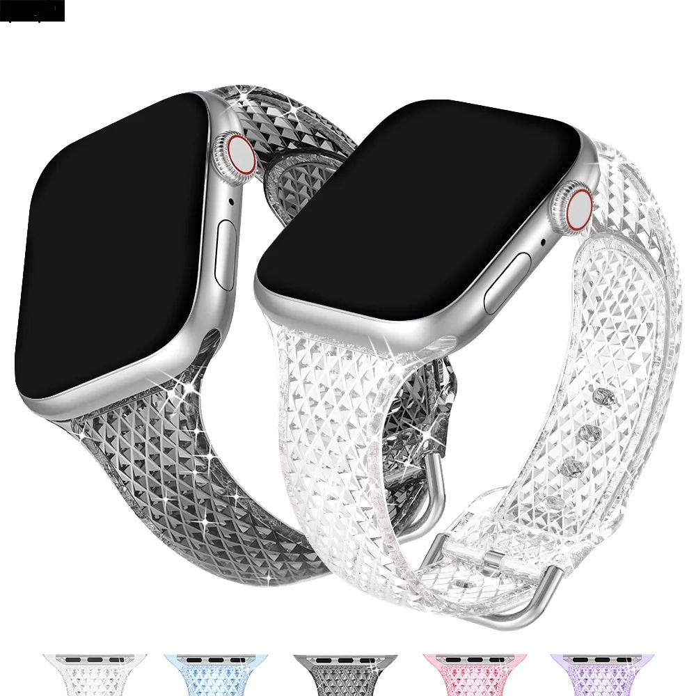 

Band for Apple Watch ultra Series 8 7 6 SE54321 Slim Jelly TPU strap for iWatch candy color dimond transparent girl wrist