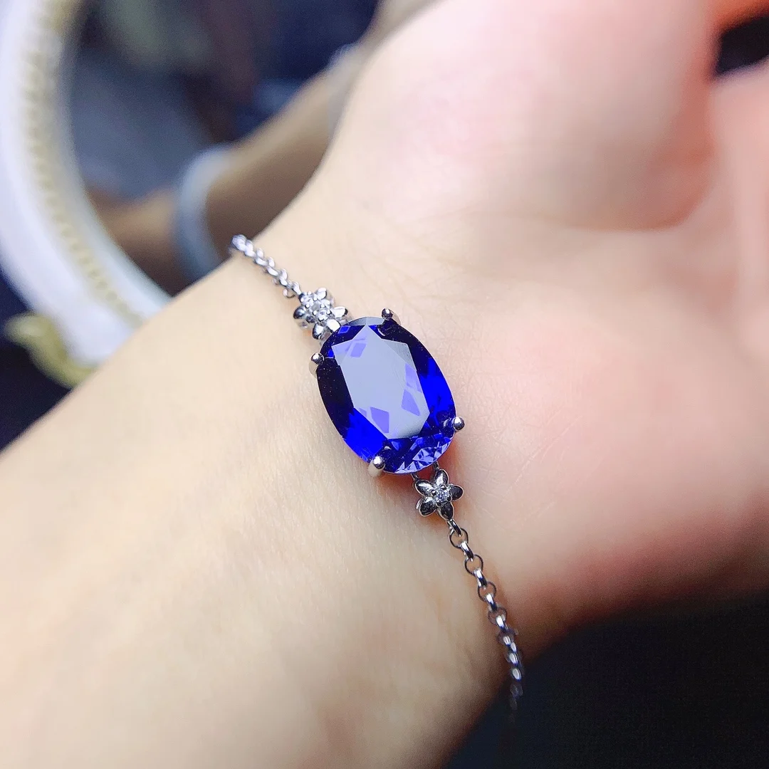 

Женский серебряный браслет с сапфирами, браслет-цепочка с синими кристаллами и бриллиантами, Подарочные ювелирные украшения для вечеринок
