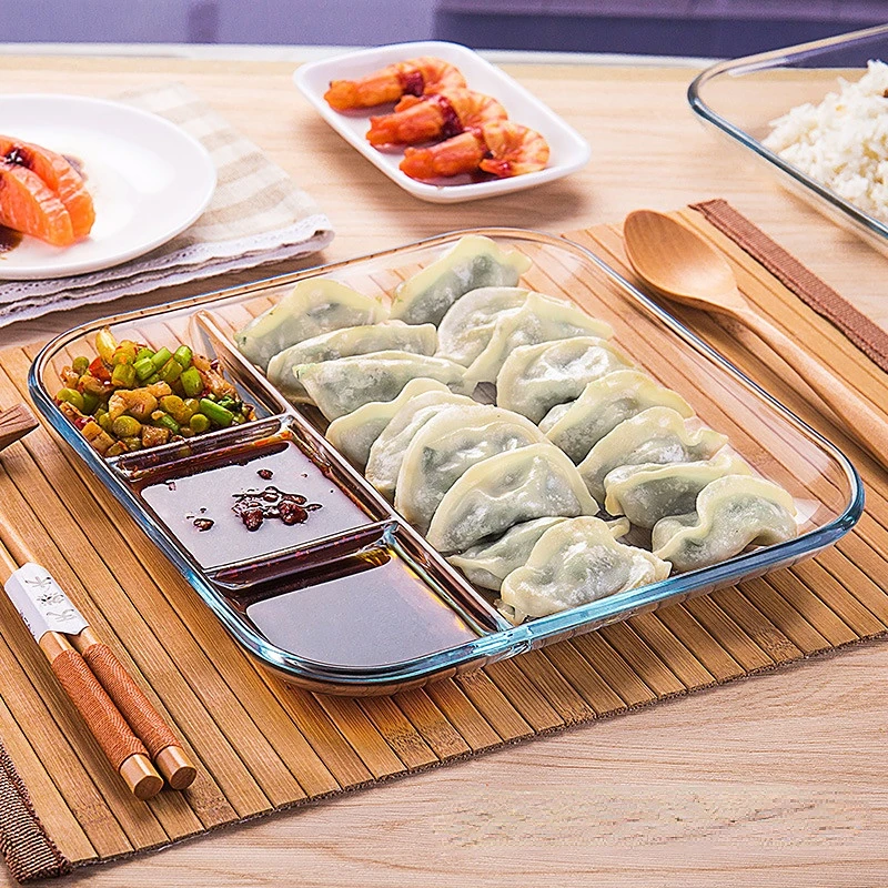 Heat-resistant Glass Jiaozi Plate with Vinegar Dish Dumpling Plate for Home Use, Divided Dinner Plate
Heat-resistant Glass Jiaozi Plate with Vinegar Dish Dumpling Plate for Home Use, Divided Dinner Plate
