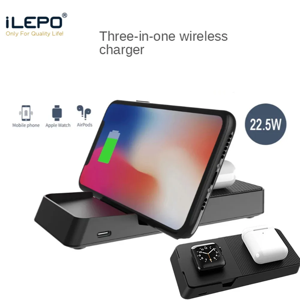 

iLEPO 3 in 1 Qi Wireless Charger 10W Fast Charging Stand for iphone samsung Folding Charging Station Stand for iwatch airpods