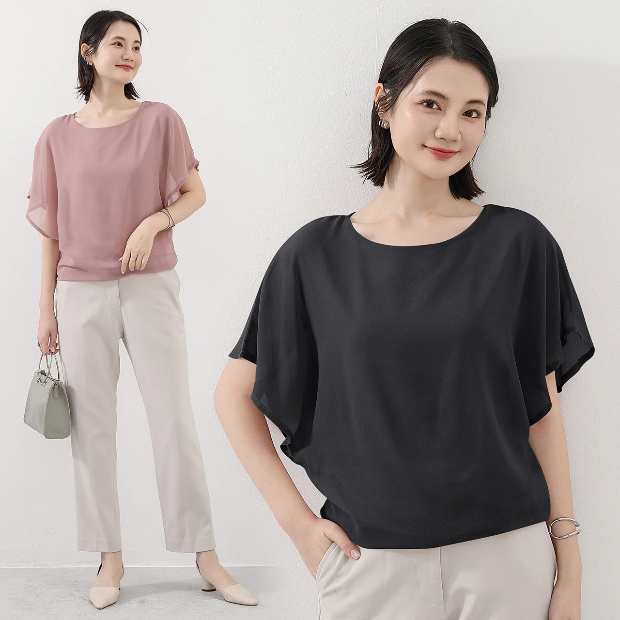 Japanese Style Batwing Sleeve Loose Women's T-shirt Round Neck Chiffon Double Layer Female Tops Slim Solid Color White Top
Japanese Style Batwing Sleeve Loose Women's T-shirt Round Neck Chiffon Double Layer Female Tops Slim Solid Color White Top