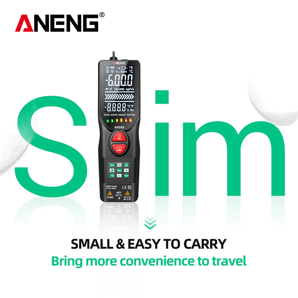 ANENG AN998 Automatic Digital 6000 Counts Professional Multimeter Eletric Auto Ranging AC/DC Voltmeter Temp Ohm Hz Detector Tool
ANENG AN998 Automatic Digital 6000 Counts Professional Multimeter Eletric Auto Ranging AC/DC Voltmeter Temp Ohm Hz Detector Tool