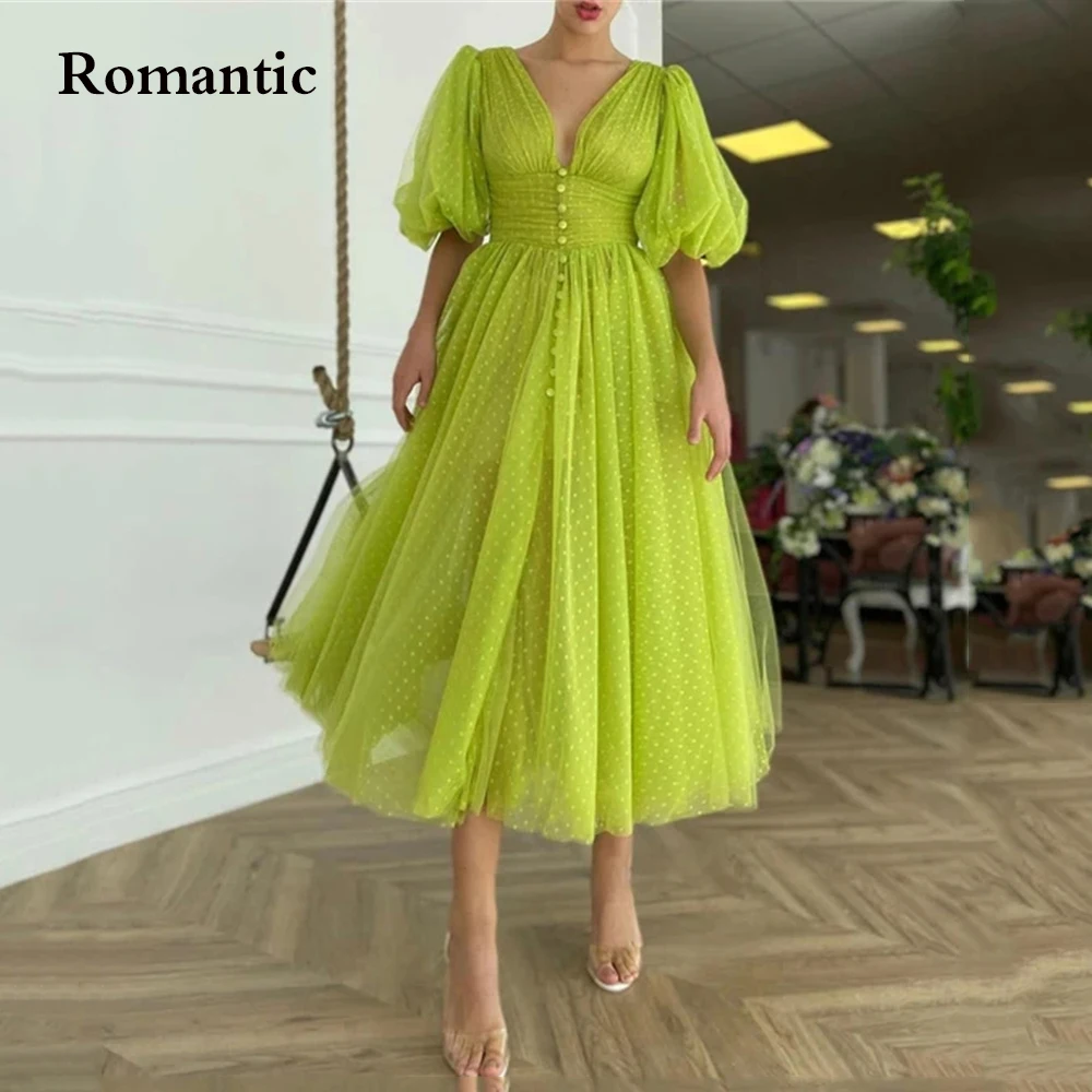 Romantic Parrty Dress Lemon Green Tulle With Dotted V Neck Puff Sleeves Girl's Graduation Tea Length Prom Evening Dress 2022
Romantic Parrty Dress Lemon Green Tulle With Dotted V Neck Puff Sleeves Girl's Graduation Tea Length Prom Evening Dress 2022