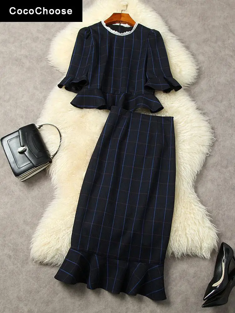 Chic Women Mermaid Dress Sets Autumn 2022 Fashion Designer Top and Skirt Suits Office Lady England Style Plaid Two Piece Outfits
Chic Women Mermaid Dress Sets Autumn 2022 Fashion Designer Top and Skirt Suits Office Lady England Style Plaid Two Piece Outfits