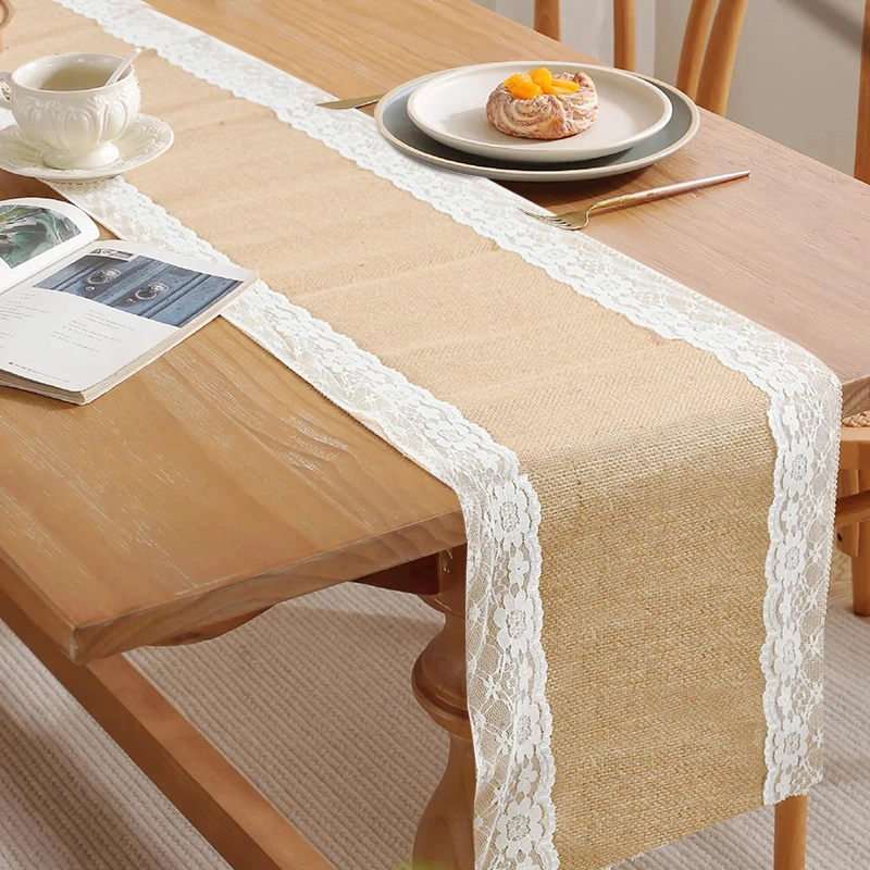 Vintage Burlap Lace Table Runner Wedding Natural Imitated Jute Linen Table Runner Christmas Festival Party Home Table Decoration
Vintage Burlap Lace Table Runner Wedding Natural Imitated Jute Linen Table Runner Christmas Festival Party Home Table Decoration