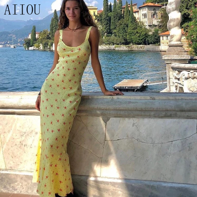 AIIOU Yellow Summer Fashion Dresses Floral Suspenders Sleeveless Outfits Women Cutout Ribbed Bodycon Dress Vestidos De Fiesta
AIIOU Yellow Summer Fashion Dresses Floral Suspenders Sleeveless Outfits Women Cutout Ribbed Bodycon Dress Vestidos De Fiesta